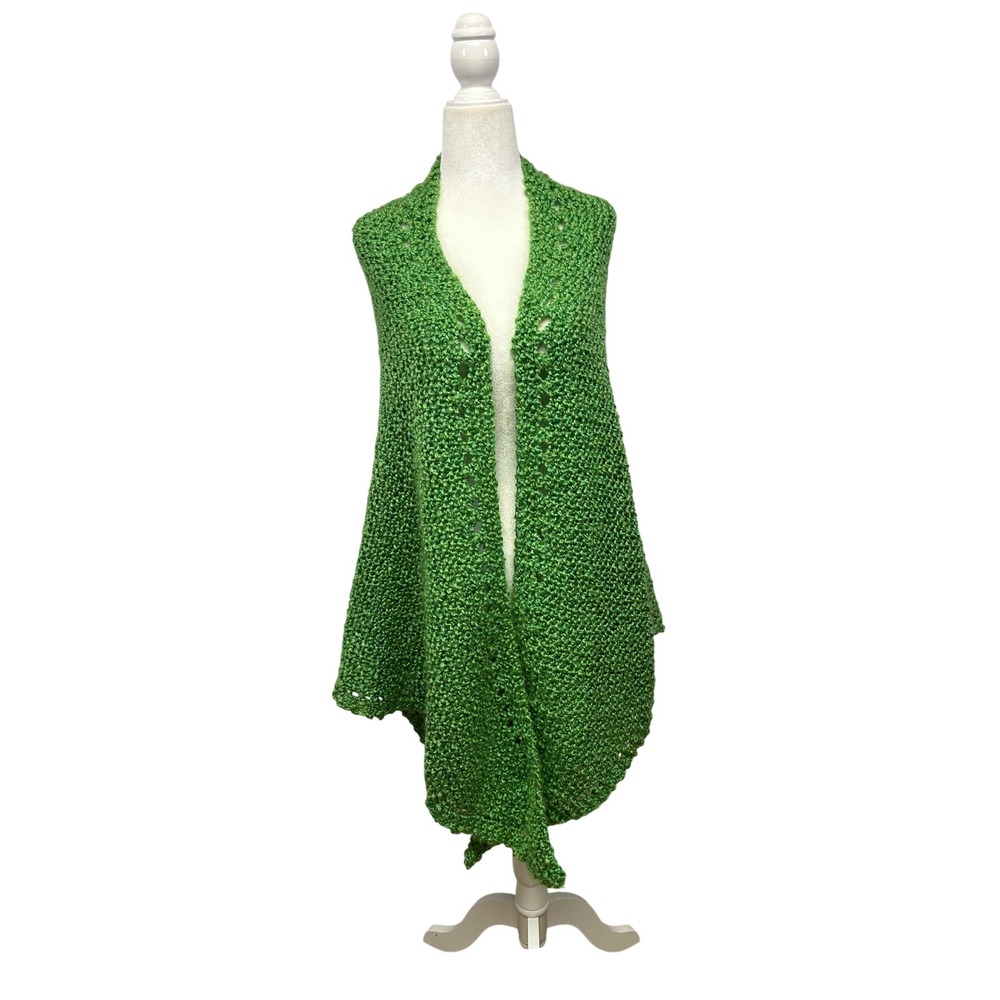 Boho Cottagecore Shawl Ministry Women OS Green Hand Knitted Chunky Wrap Shawl